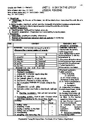 Giáo án Tiếng Anh Lớp 10 - Unit 1 A day in the life of - Nguyễn Văn Tạo